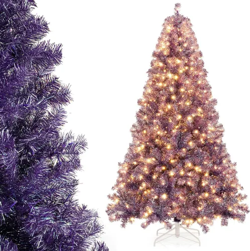 Vista 23 de COSTWAY Árbol de Navidad flocado de nieve de 6 pies, pino artificial con bisagras Blanco