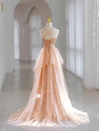 Vista 3 de Vestidos de novia de lentejuelas 2024, vestido largo de baile para mujer, vestido de graduación de tul brillante, vestido de fiesta con abertura