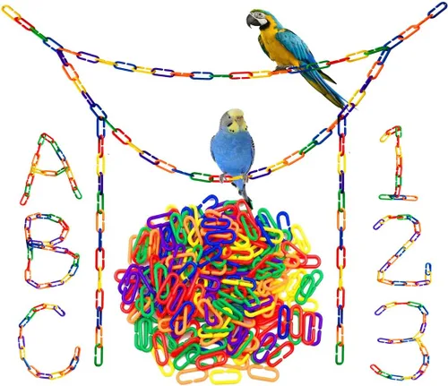 Vista 8 de 200 piezas de eslabones de plástico negro y juguetes - Clip en C entrelazado para jaula de pájaros accesorios para periquitos, planeadores