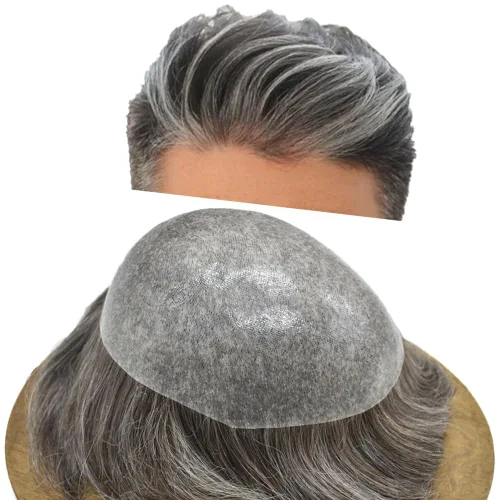 Vista 9 de Toupee para hombres Sistema de reemplazo de cabello humano real para hombres Completo PU Mens Hairpiece de aspecto natural para hombre piezas