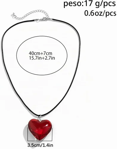 Vista 3 de Mullike Gargantilla de corazón grueso para mujer, collar con colgante de corazón de cristal grande con elegante lazo trenzado ajustable, cadena 1.4