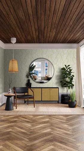 Vista 4 de Casa Mia Rollo de papel tapiz de vinilo con hojas metálicas tropicales para despegar y pegar (cubre 30.75 pies cuadrados) (dorado)