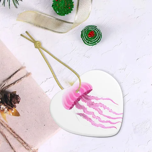 Vista 4 de Christmas Ceramic Love-Shaped Ornaments MSRHIUEF Pink Jellyfish Pattern Christmas Tree Accessories for Shopping malls Windows