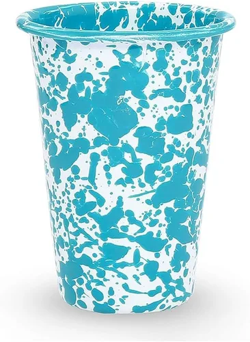 Vista 6 de Vaso esmaltado, 14 onzas, salpicadura negra/blanca (individual)