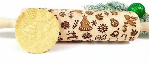 Vista 15 de Rodillo de amasar con relieve de ángeles navideños FELIZ NAVIDAD para decorar galletas de jengibre navideñas
