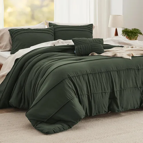 Vista 17 de Bedsure - Juego de edredón individual de 3 piezas, beige bohemio, plisado