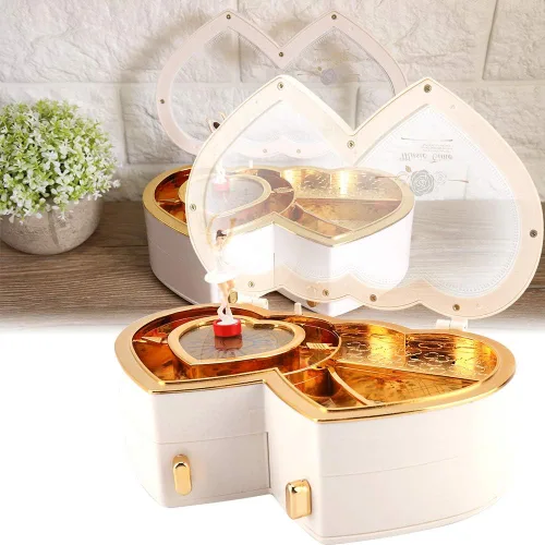 Vista 4 de Maxmartt Joyero de música para niñas, caja de música de doble corazón para niñas pequeñas (blanco)
