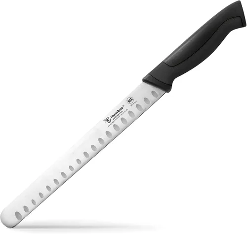 Vista 9 de Cuchillo de chef de 8 pulgadas con borde Granton para rebanar jamón y carne de pavo Certificado NSF Hoja de acero inoxidable alemán Mango