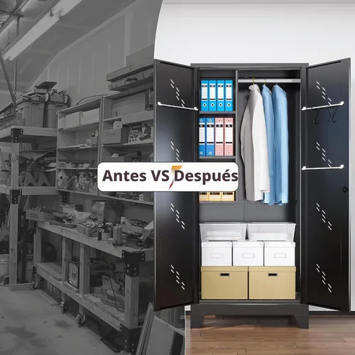 Vista 6 de Armario de almacenamiento de metal de 75 pulgadas con cerradura Negro