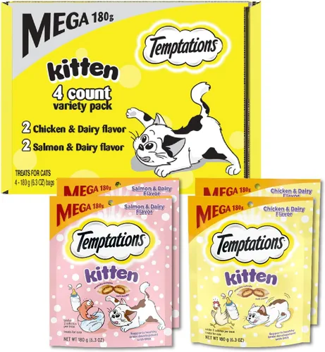 Vista 12 de Temptations Kitten Crunchy and Soft Cat Treats sabor pollo y lácteos, bolsa de 3 onzas, (paquete de 12)