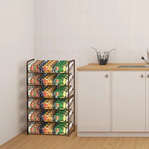 Vista 4 de Shinoske Organizador de latas para despensa, paquete de 2, organizador de latas apilable de 3 niveles, estante de latas 2 en 1, soporte dispensador