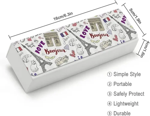 Vista 2 de I Love Paris - Estuche para gafas unisex, caja protectora portátil a la moda, contenedor para gafas