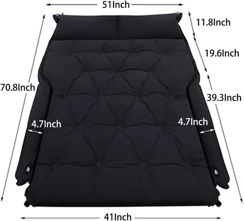 Vista 2 de Colchón de aire autoinflable para automóvil, tapete de dormir para acampar con almohada integrada, cama de automóvil para automóvil, SUV, MPV (negro)