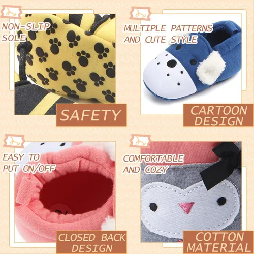 Vista 5 de Sawimlgy Pantuflas de dibujos animados para recién nacidos, para bebés, niños y niñas, suela antideslizante suave, suela antideslizante, zapatos