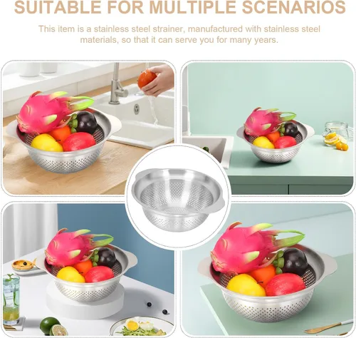 Vista 5 de Thickened Stainless Steel Colander Strainer with Deep Basin and Reinforced Bottom for Efficient Draining and Washing of Pasta Fruits and Vegetables