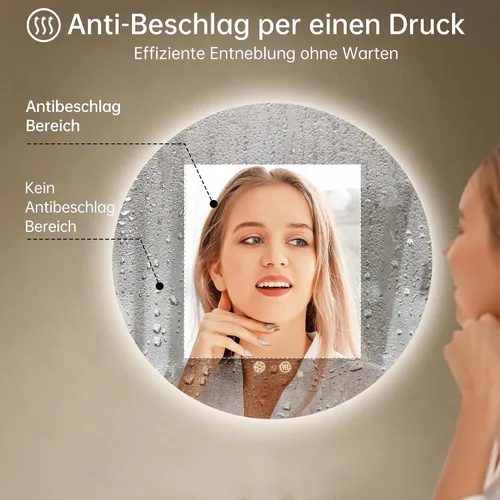 Vista 3 de Bathroom Mirror with Lighting, 50 x 50 cm, Round LED Bathroom Mirror with Anti-Fog, Dimmable, 3 Light Colours, Adjustable, Shatterproof Bathroom