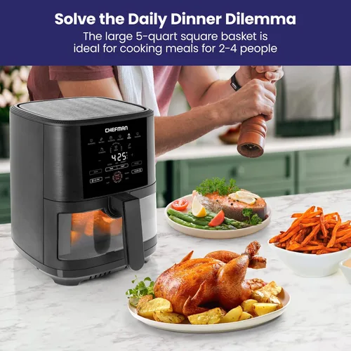 Vista 8 de CHEFMAN Freidora de aire digital de 5 cuartos de galón con sonda de temperatura, 8 ajustes preestablecidos de cocción personalizables, gran ventana