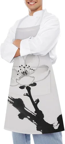 Vista 4 de MUSM Apron for Adults - 27.6 X 31.5 Inch, Heavy-Duty Polyester Aprons with Two Large Pockets, Waterproof Ink-wash Painting Scenery Kitchen Apron for