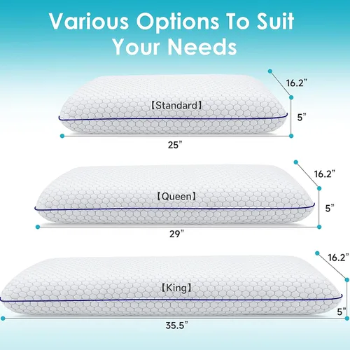 Vista 3 de CushyOasis - Almohadas de espuma viscoelásticas para dormir de lado, espalda y boca abajo, almohada de cama con funda lavable y malla transpirable