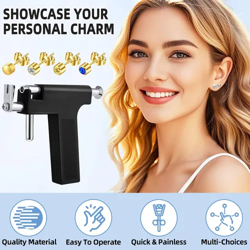 Vista 6 de Self Ear Piercing Gun Kit with 12 Pairs of CZ Ear Stud Piercing Tools with Multi-Purpose Ear Gun for Salon and Home Use