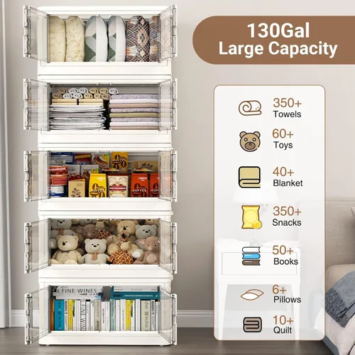 Vista 6 de BROVIEW Contenedores de almacenamiento apilables de 345 cuartos de galón con tapas y ruedas, paquete de 3 cajas grandes de plástico plegables
