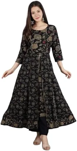 Vista 2 de Trend matters Conjunto de Kurta y Palazzo negro para mujer india, rayón