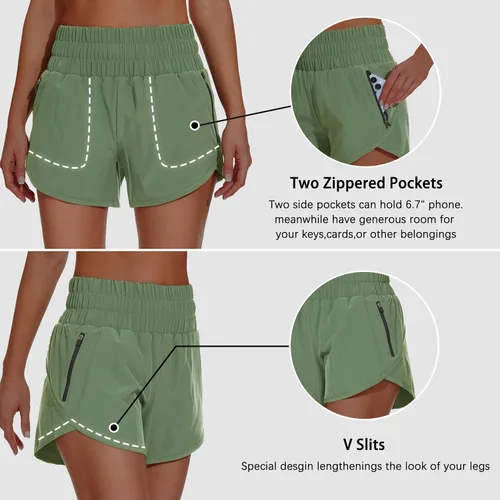 Vista 3 de Pantalones cortos deportivos de cintura alta para mujer, pantalones cortos deportivos de secado rápido, pantalones cortos deportivos elásticos