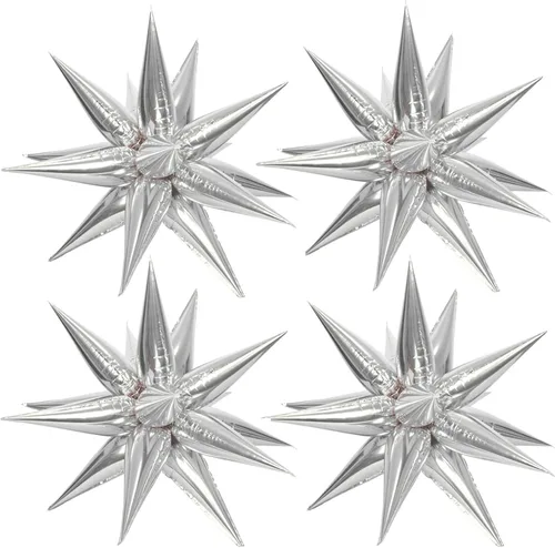 Vista 16 de 50 globos de aluminio negro con forma de cono de estrella grande de 26 pulgadas, globos de Mylar de estrella de explosión negra de 12 puntos 3D