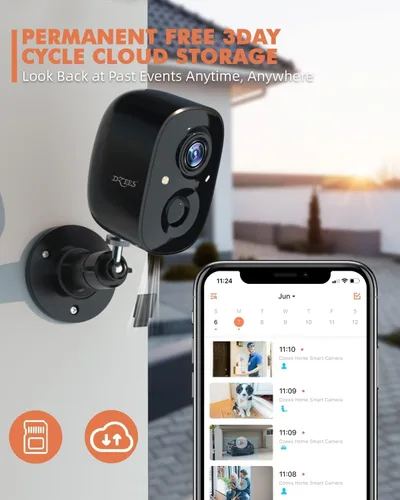 Vista 6 de Dzees Cámara de seguridad inalámbrica para exteriores - Actualización 2K 3MP batería WiFi cámara exterior inalámbrica, foco, sirena, detección