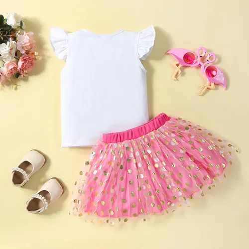 Vista 9 de Vestido de princesa de cumpleaños para niñas pequeñas, chaleco sin mangas, falda tutú de malla con lunares