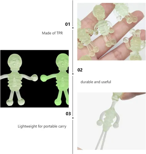 Vista 3 de TOYANDONA 20 piezas de juguetes elásticos de Halloween, Halloween que brilla en la oscuridad, juguete de esqueleto luminoso para niños