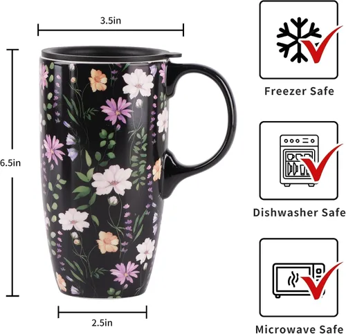 Vista 5 de Topadorn Taza de viaje de cerámica reutilizable de 17 onzas con tapa y asa, taza de café de cerámica con caja de color para los amantes del café