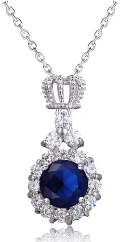 Vista 2 de AILUOR Juego de joyas de zafiro con corona, moda nupcial de plata Swarovski Elements, collar y pendientes de tuerca para mujer y niña
