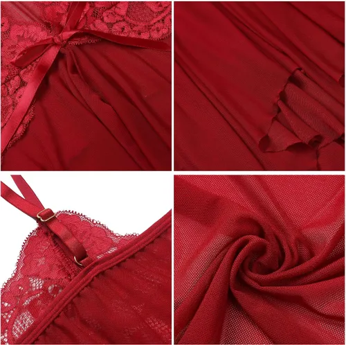 Vista 4 de Joyaria Babydoll - Conjunto de lencería con encaje para mujer, talla Ch-XXG