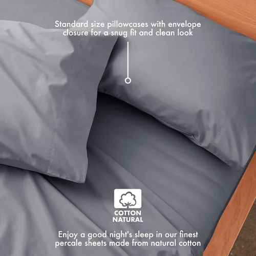 Vista 3 de Five Looms Everyday - Sábana bajera ajustable y 2 fundas de almohada, 100% algodón, bolsillo profundo de 15 pulgadas, sábanas refrescantes