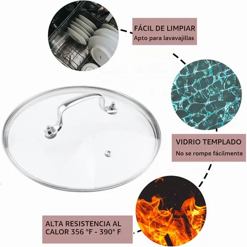 Vista 3 de Tapa de vidrio templado de 8" con orificio de ventilación de vapor