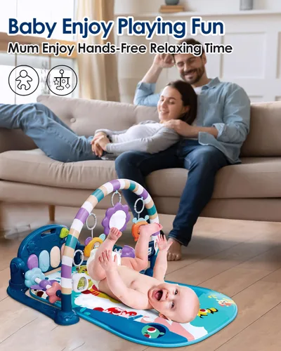 Vista 5 de dearlomum Gimnasio con tapete de juego para bebé, divertido tapete de piano para tiempo de barriga con 5 juguetes sensoriales para bebés y 2