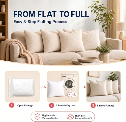 Vista 3 de Foamily Insertos de almohada 100% algodón de 12 x 12 pulgadas, rellenos de almohada para almohadas decorativas para sofá y cama, relleno de almohada