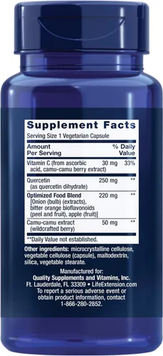 Vista 2 de Life Extension Quercetina optimizada de 250 mg apoya la salud inmune, la salud del corazón, sin OGM, sin gluten - 60 cápsulas vegetarianas