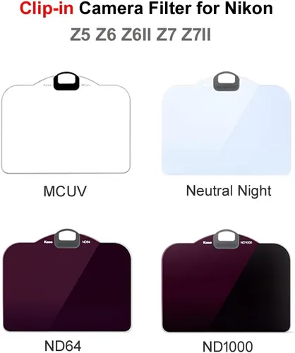 Vista 2 de Kase Kit de filtro de clip 4 en 1 (MCUV/ND64/ND1000/Noche Neutral) para cámaras Nikon Z Mount Z5 Z6 Z6II Z6III Z7 Z7II Z8 Z9 Zf, vidrio óptico