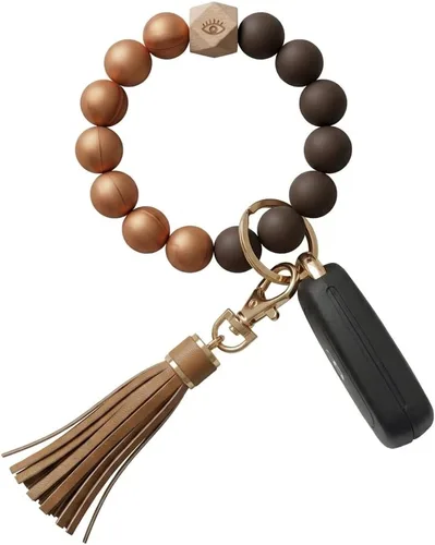 Vista 26 de BIHRTC - Pulsera/llavero para enganchar las llaves del auto, brazalete con cuentas de silicona para mujer Rosado (12mm Pink)