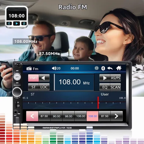 Vista 4 de CAMECHO Estéreo de automóvil de 7" con doble DIN, audio Bluetooth, reproductor MP5, USB, FM, radio multimedia+ cámara de respaldo mini de 4 LED