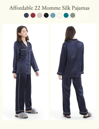 Vista 2 de LILYSILK Pijama de seda para mujer, con ribete dorado, 22 momme, 100% seda, lavable