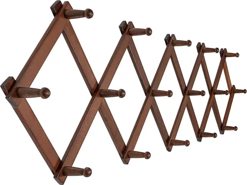 Vista 12 de SKOLOO Perchero de pared para sombreros con 14 ganchos, de madera maciza, moderno, perchero de pared expandible para abrigos, sombreros, bolsos
