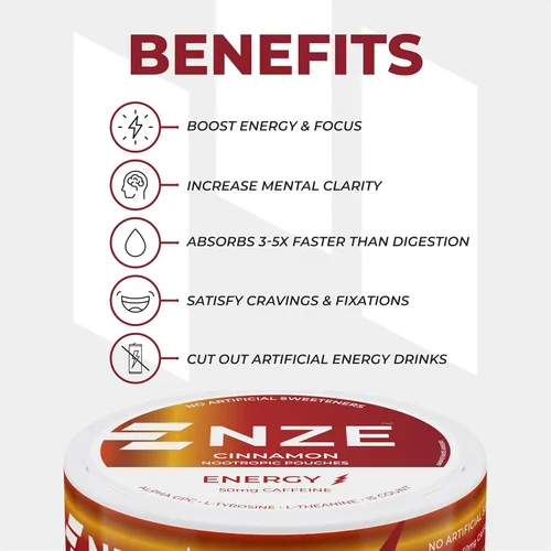 Vista 5 de NZE Bolsas nootrópicas de cafeína (canela), bolsas energéticas con 50 mg de cafeína, Alpha GPC, L-tirosina y L-teanina sin azúcar ni edulcorantes