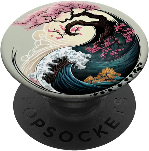 Vista 7 de Yin Yang - Bonsái de flor de cerezo y PopSockets Great Wave PopGrip para MagSafe