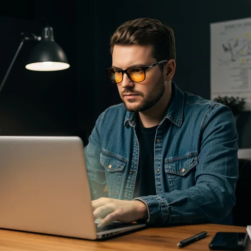 Vista 7 de Gafas de computadora para juegos y computadora 100% protección UV400 (99.8% verificado en laboratorio) Marco de policarbonato ultraligero