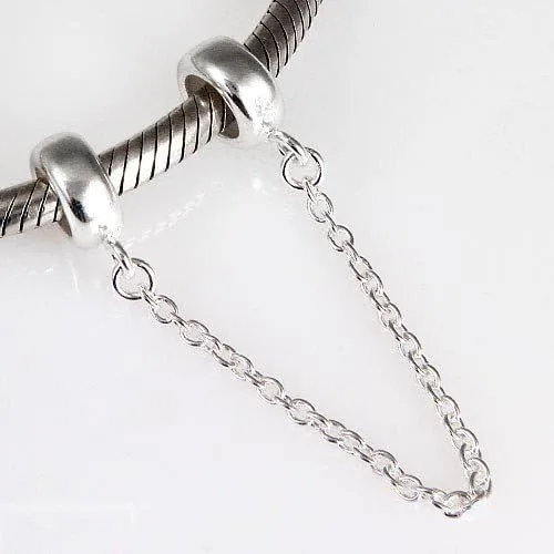 Vista 3 de Abalorio de cadena de seguridad de plata de ley 925 para pulseras de abalorios europeas.