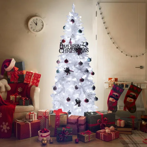 Vista 15 de MUPATER Árbol de Navidad artificial de 6 pies en forma de lápiz, con soporte de metal, luces blancas cálidas, árbol de Navidad delgado preiluminado