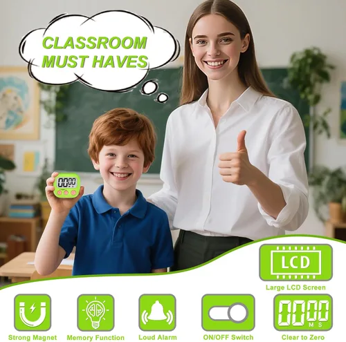 Vista 3 de Temporizador digital para niños, suministros para profesores, temporizador de aula para estudio, gestión de aprendizaje, cocina, ejercicio, paquete